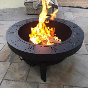 Hand fabricated Fire Pit, BBQ & Sundial with fire lit